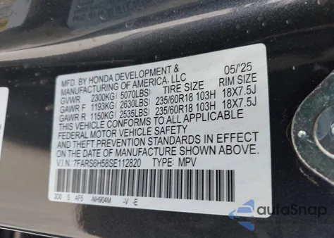 2025 Honda Cr-V Hybrid Sport из США, поврежденный, VIN 7FARS6H58SE112820